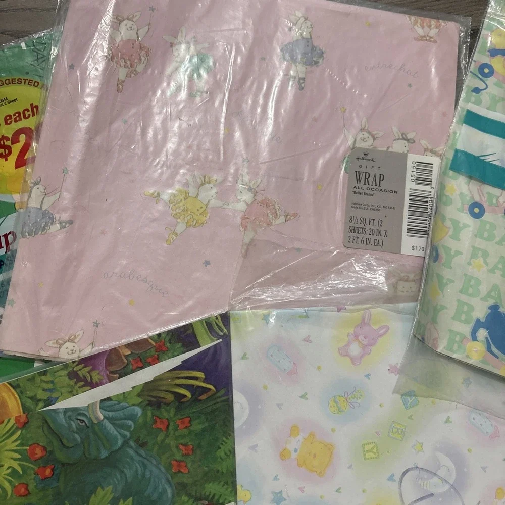 Lot of Vintage Gift wrapping paper Kids, Christmas, Girls, Boys, Toys, Dinosaurs